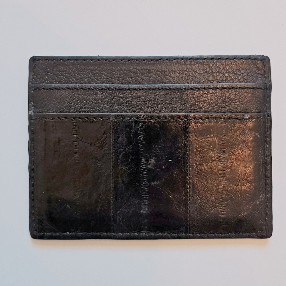 PORTS 1961 Black Eel Skin Exotic Leather Card Holder Silver Detail With Box. - Picture 5 of 5